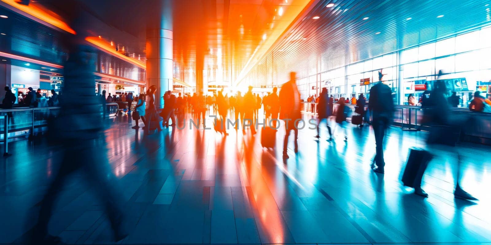 People passing at the airport. Motion Blur. Generative AI.