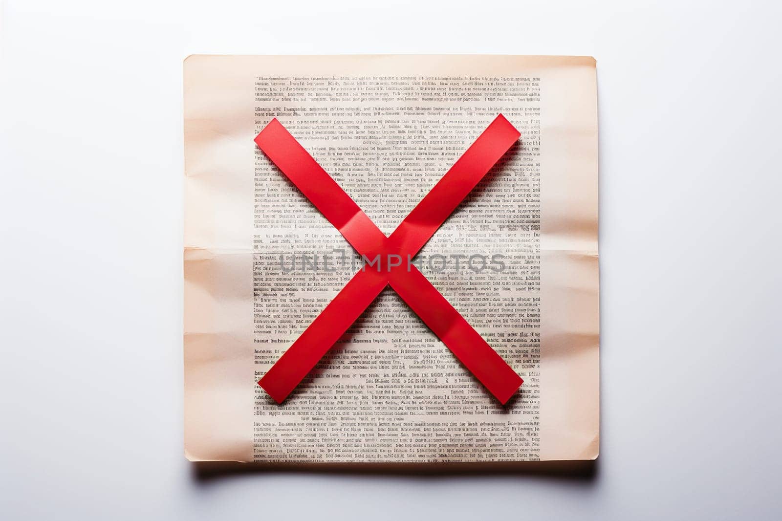 Press freedom concept. Image of a newspaper with a red cross through it.