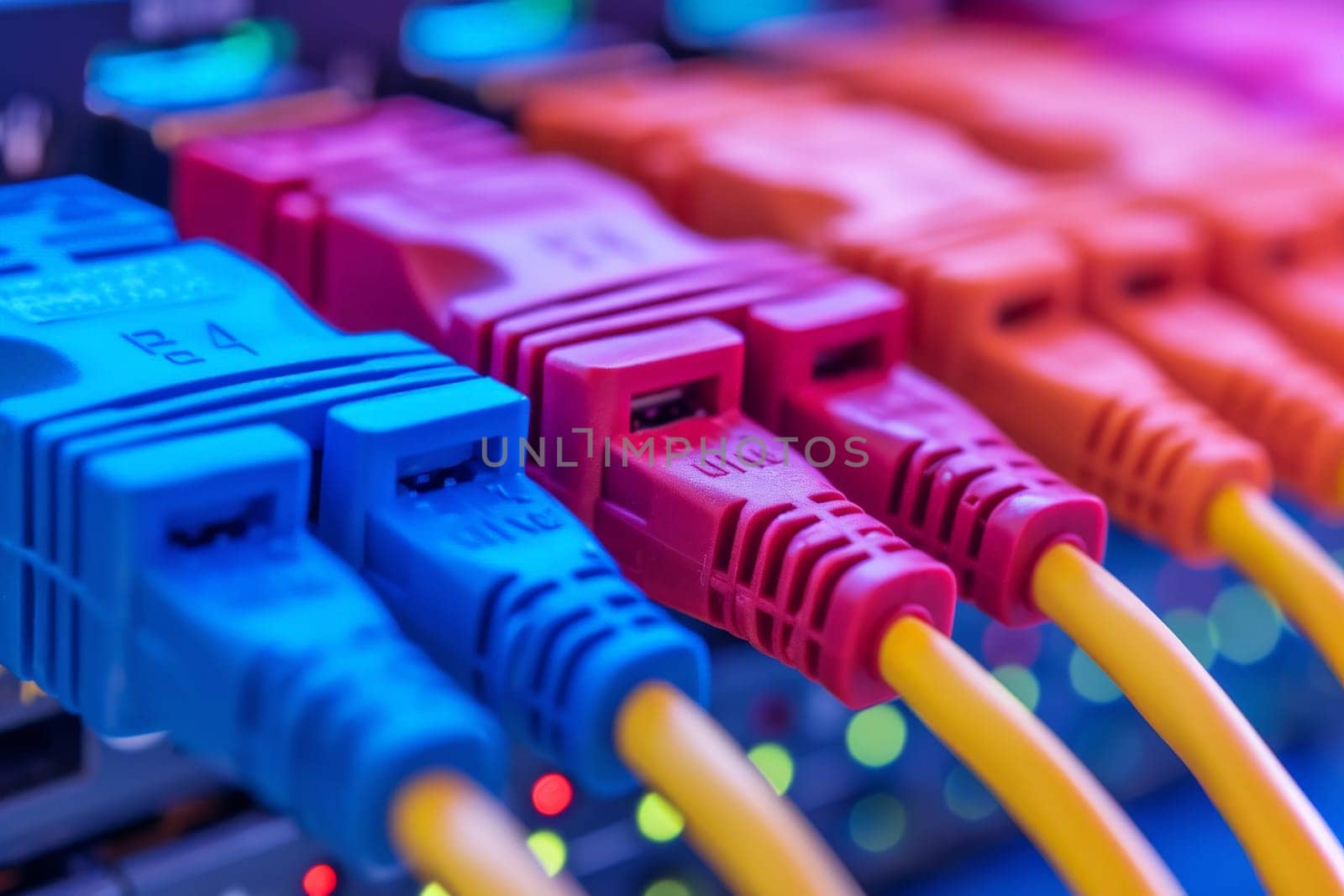 lan cables, ethernet network cables data connection in hub plug internet, Generative ai.