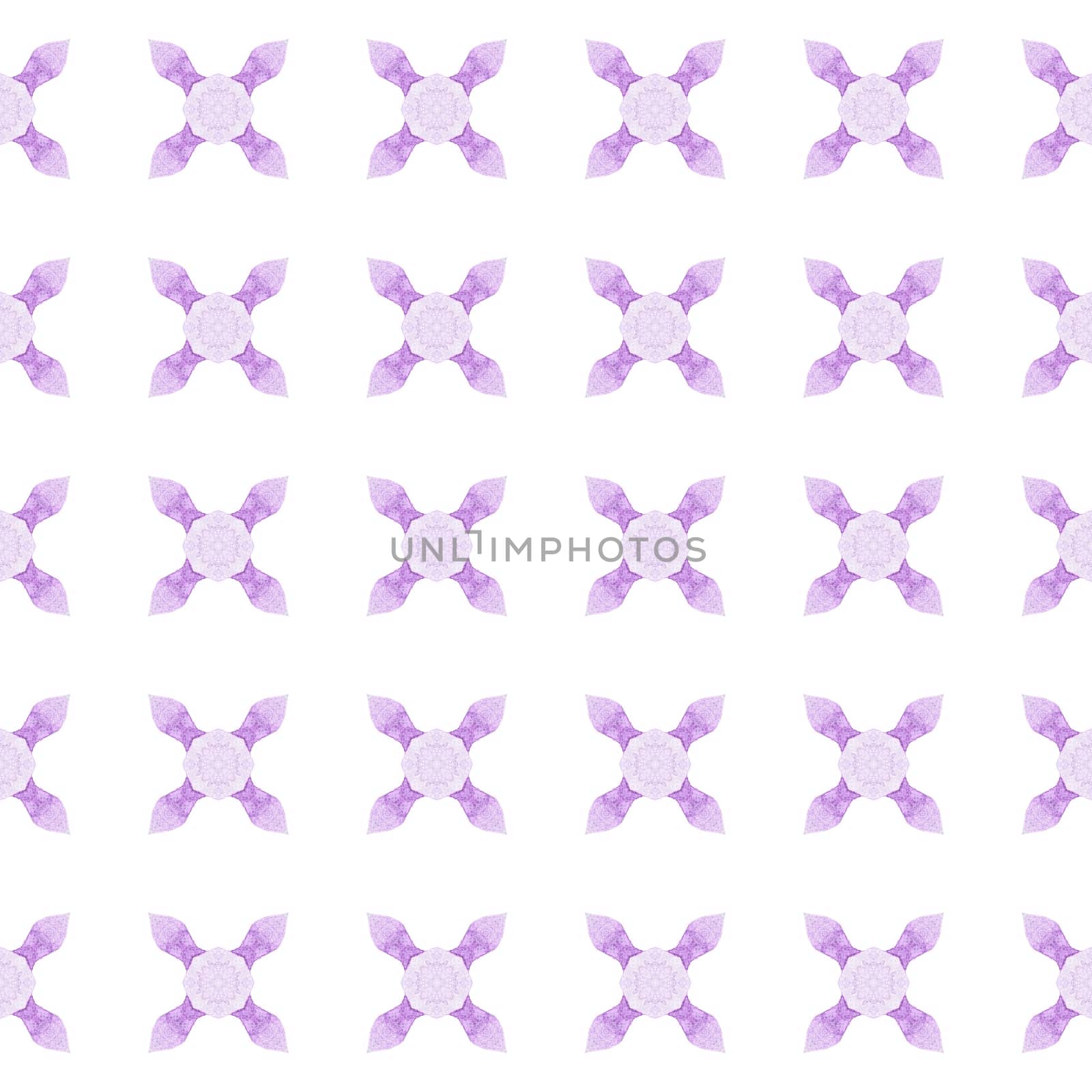 Textile ready captivating print, swimwear fabric, wallpaper, wrapping. Purple positive boho chic summer design. Green geometric chevron watercolor border. Chevron watercolor pattern.