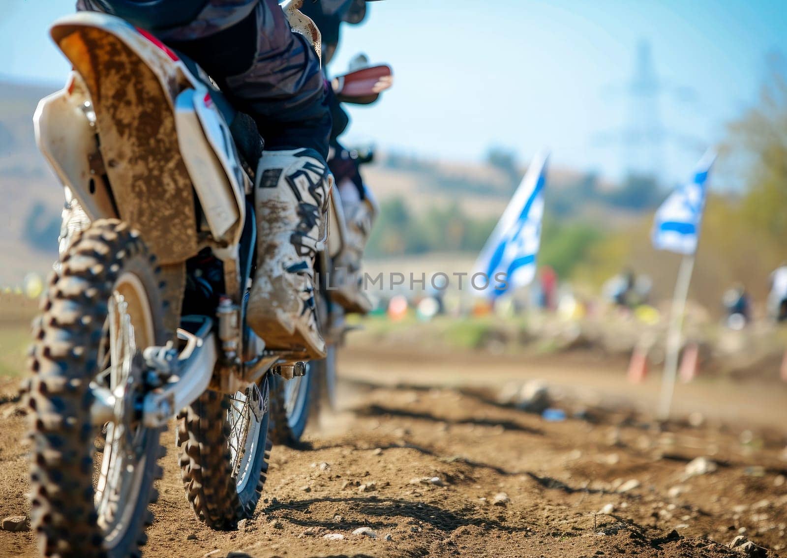 Motocross rider riding on dirt track closeup tyre Generative AI by matamnad