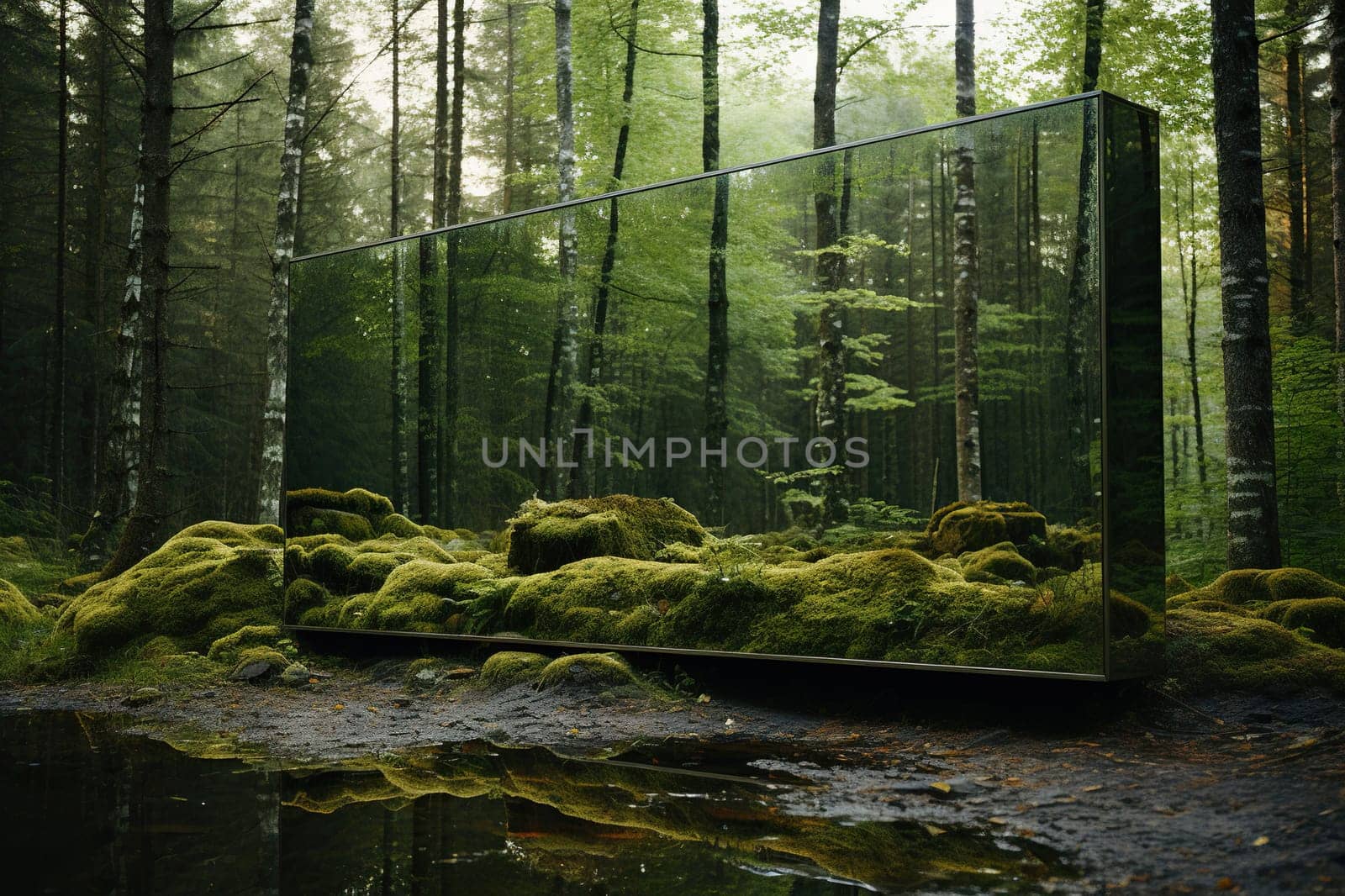 Large mirrors in the autumn forest.