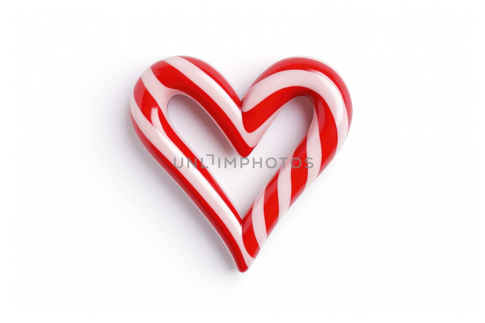 Candy Canes Forming Heart Shape on White Background - Generative AI.