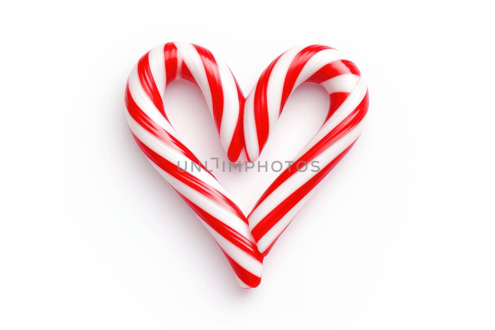 Candy Canes Forming Heart Shape on White Background - Generative AI.