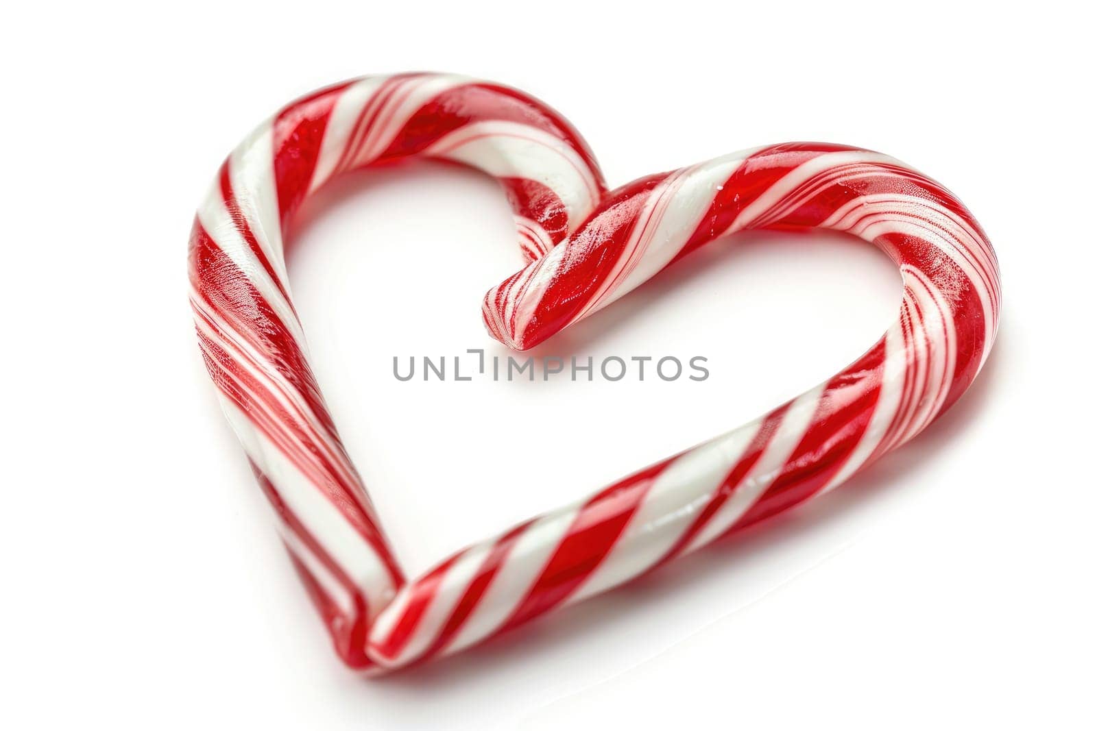 Candy Canes Forming Heart Shape on White Background - Generative AI.