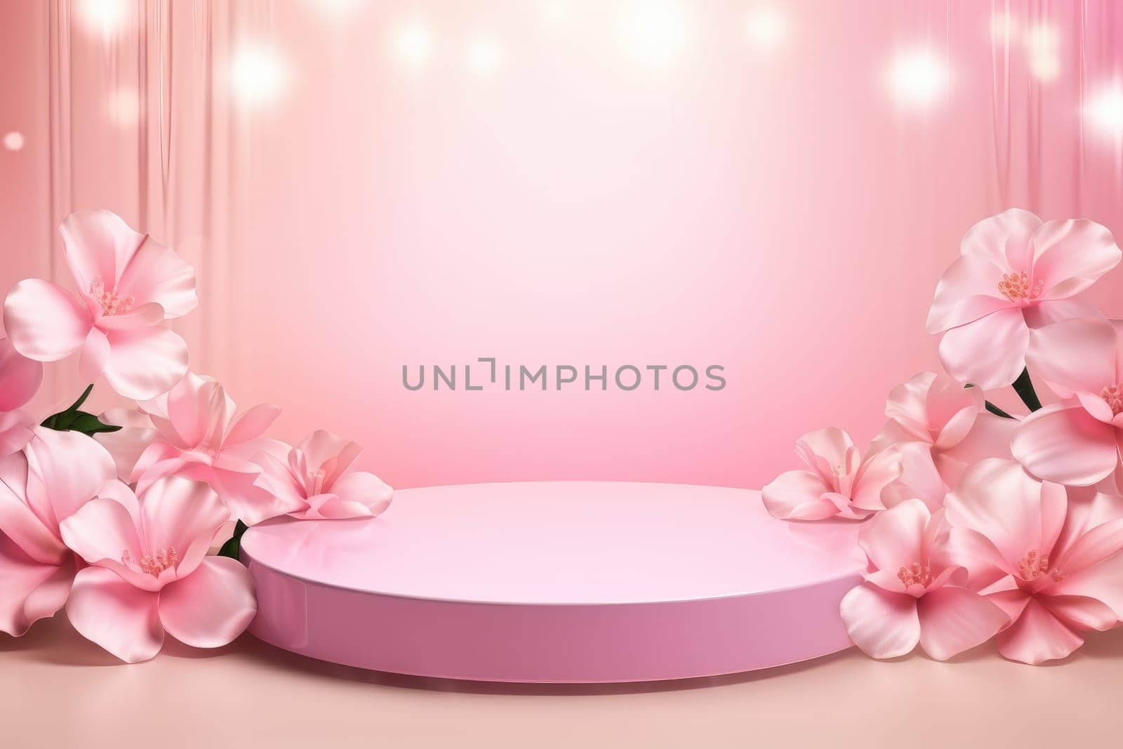 Minimal background with a pink podium backdrop for product presentation. Generative AI.