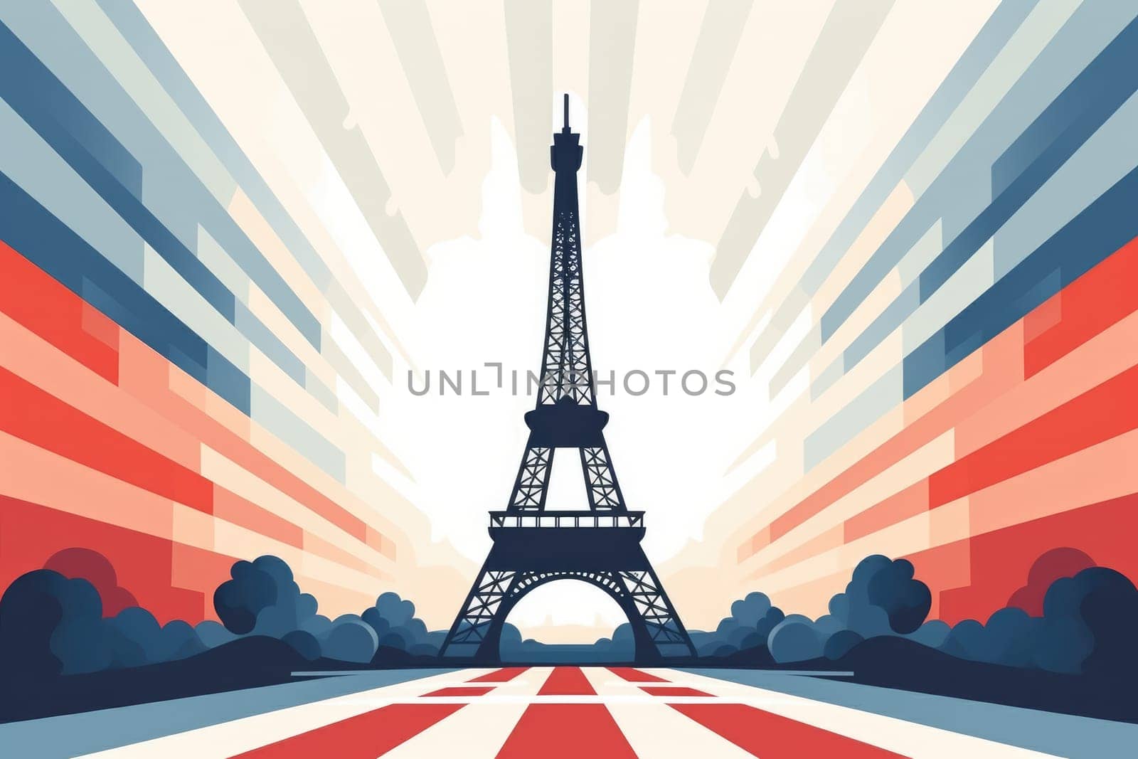 Majestic Eiffel tower Paris monument with French flag colors for bastille day Generated Ai.