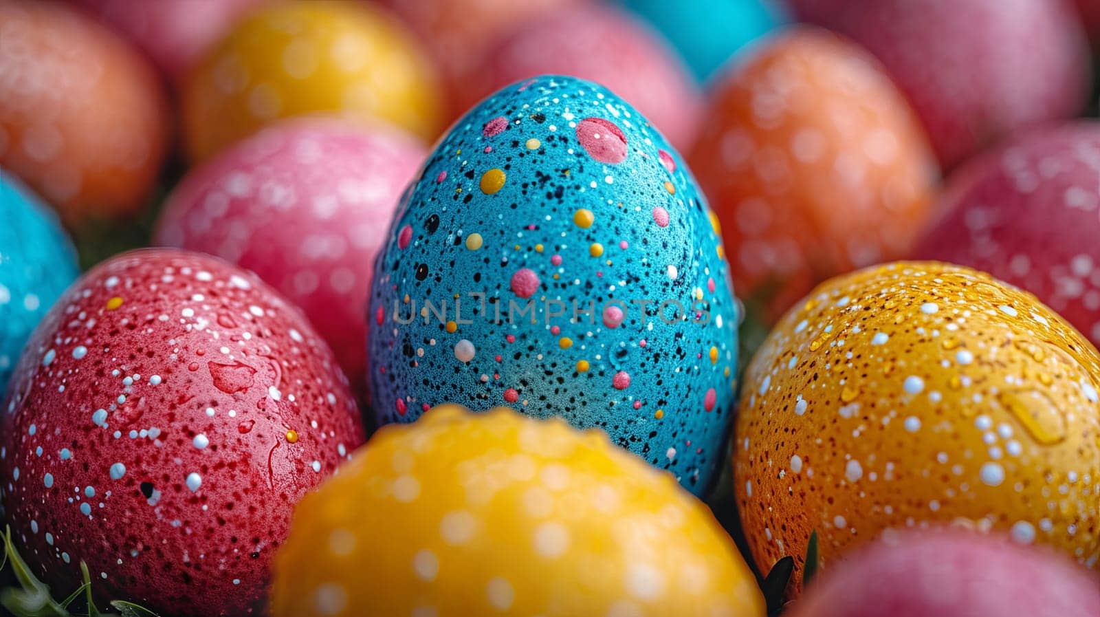 Easter eggs colorful close up background, blurred background.