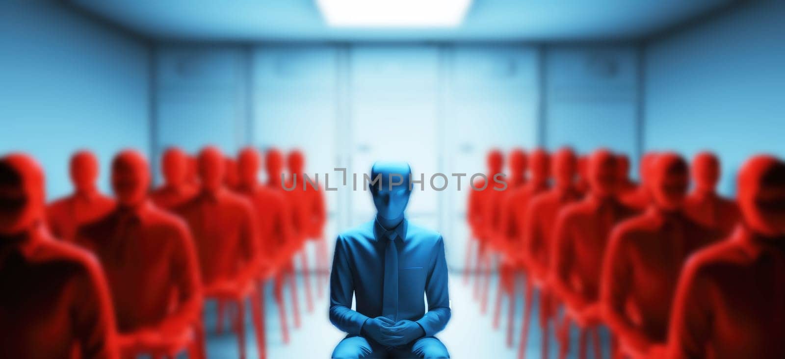 group of red person among a blue man. lacking of training concept. Generative AI by matamnad