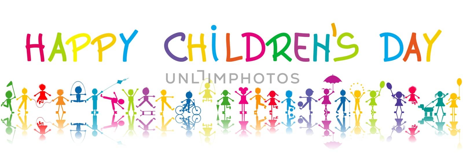 Happy Children's Day poster with stylized children with shadows playing