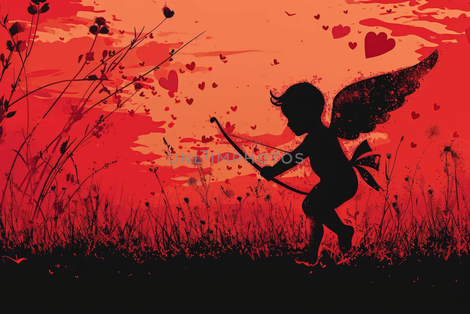 A cupid holding bow and arrow. web desgin background.AI generative by matamnad
