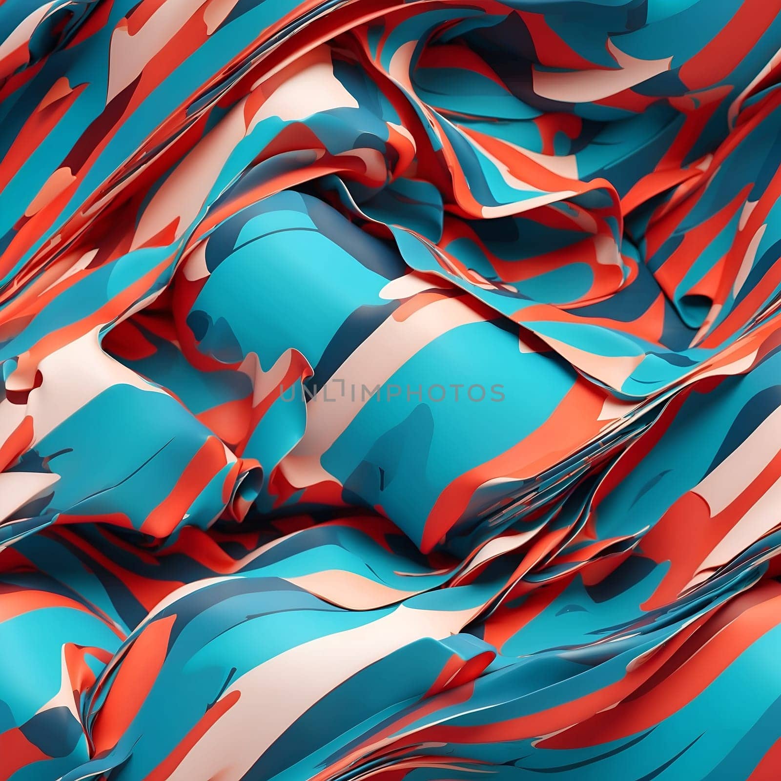 Blue, Red and White Fabric With Wavy Lines. Generative AI. by artofphoto