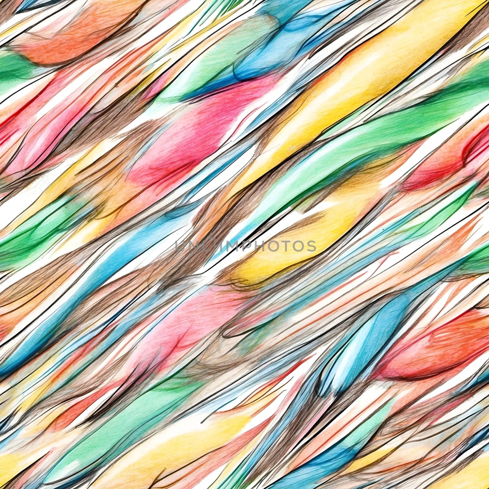 Multicolored Feather Pattern on White Background. Generative AI. by artofphoto