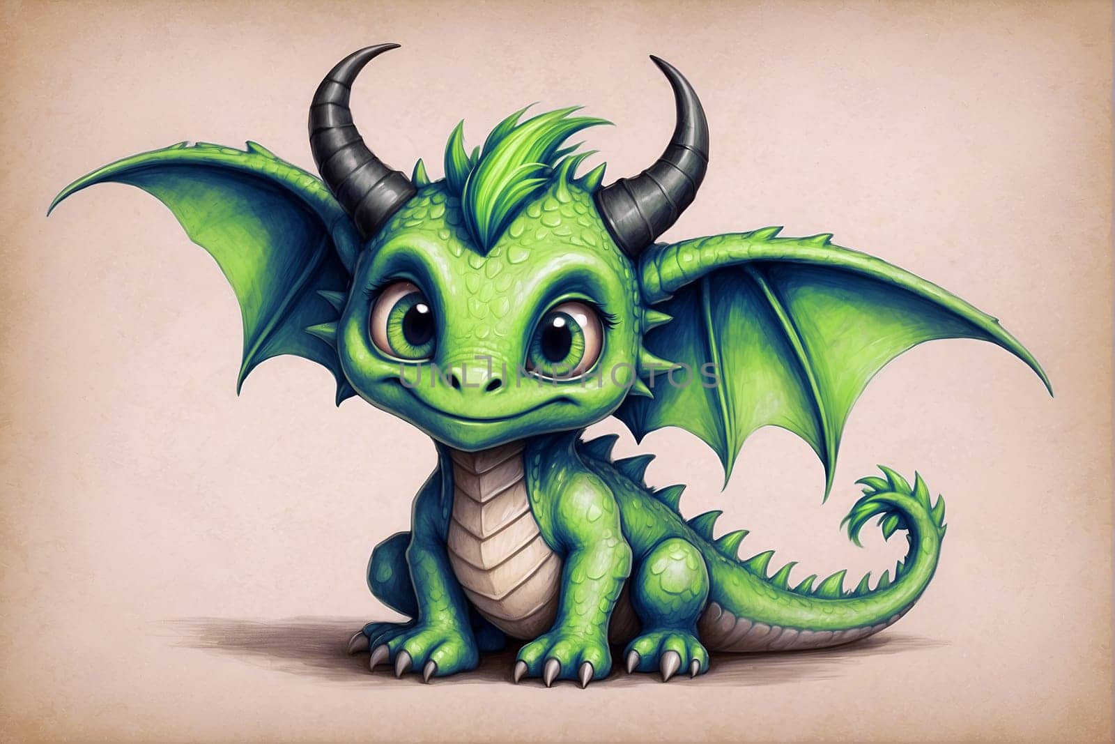 A green dragon sits confidently on a piece of paper, showcasing its formidable presence.
