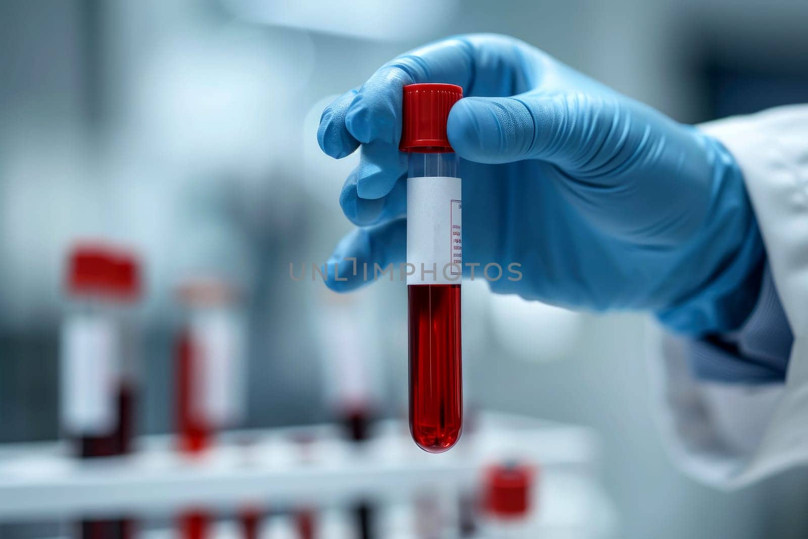 Doctor holding blood tube test in the research laboratory. health for check up . Generative ai.