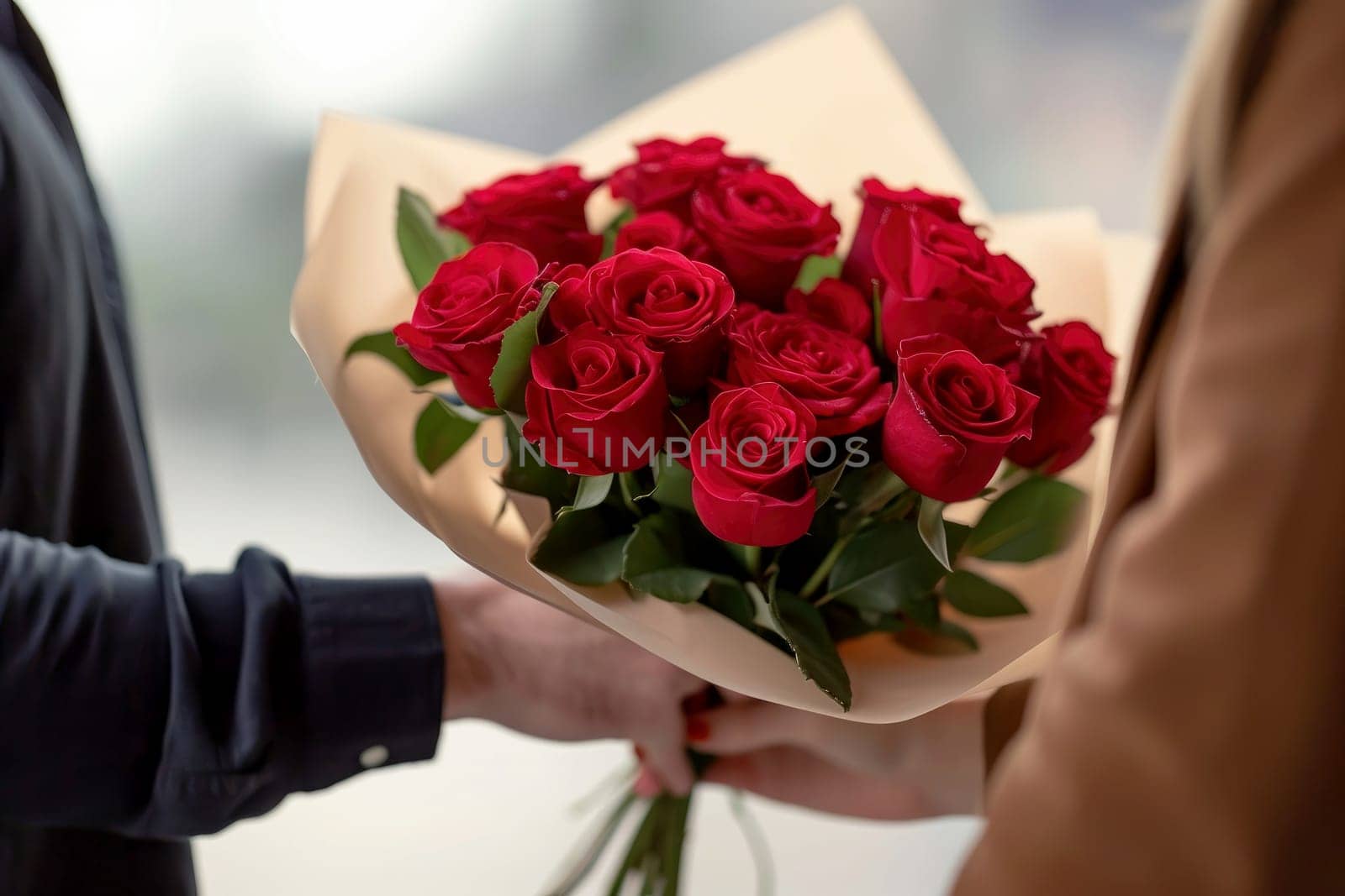 a woman holding a bouquet of roses.ai generative by matamnad
