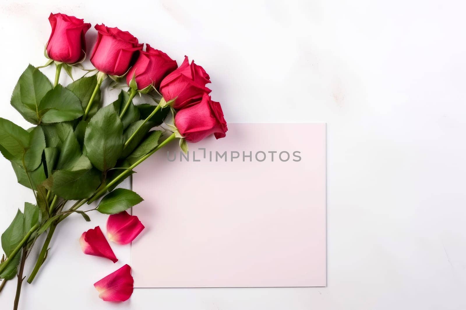 empty greeting card with roses good for valentines day, women day, mothers day.ai generative.