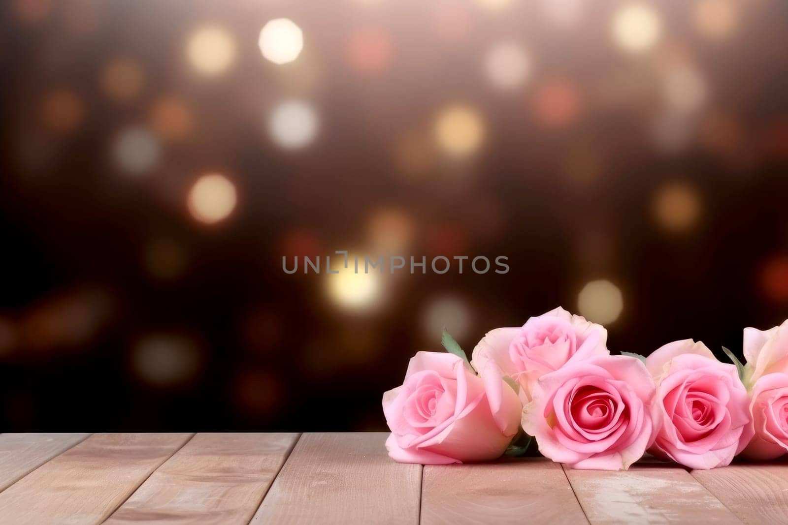 rose flowers on a wooden table, providing ample copy space ,valentine day concept. generative ai.