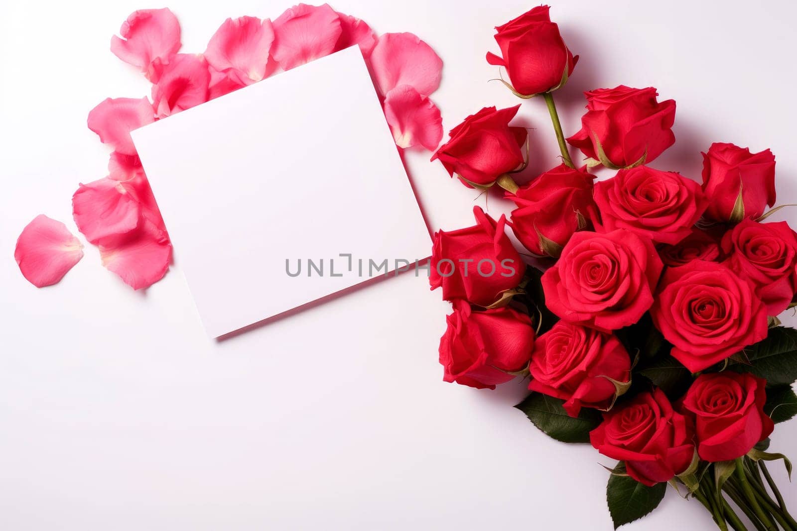 empty greeting card with roses good for valentines day, women day, mothers day.ai generative.