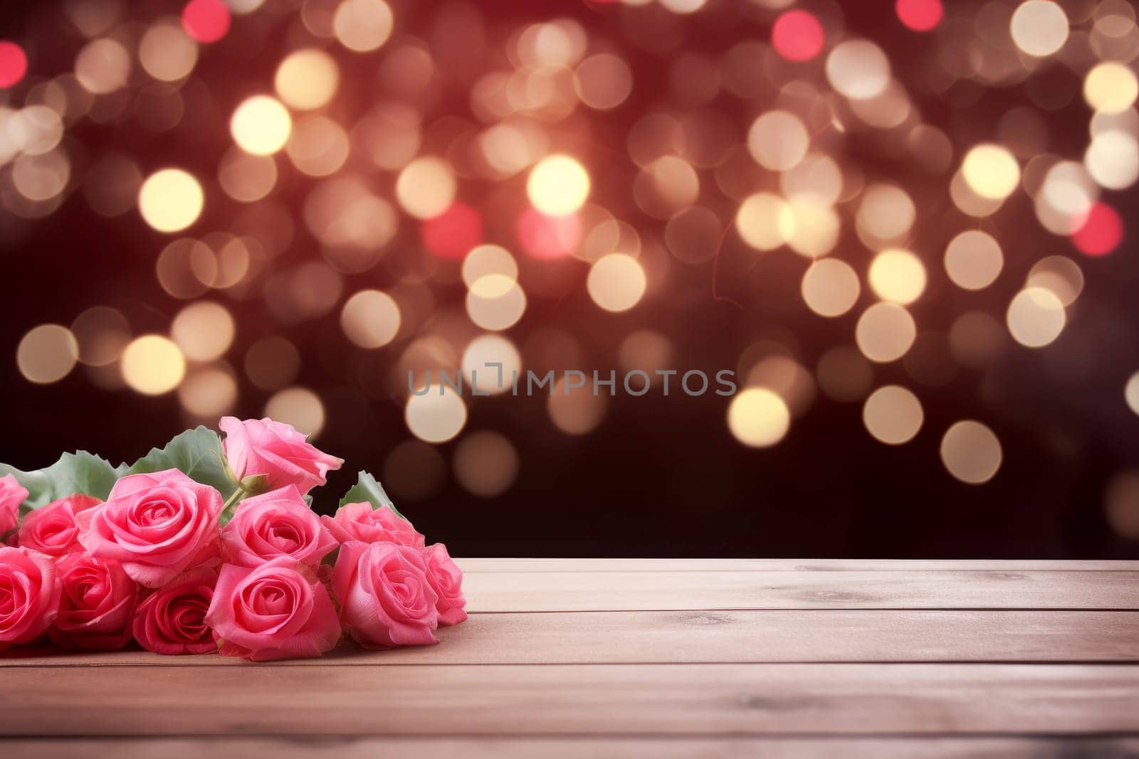 rose flowers on a wooden table, providing ample copy space ,valentine day concept. generative ai by matamnad