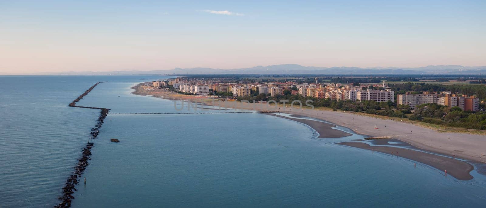 Drone shot of sandy beach and Adriatic sea by Robertobinetti70