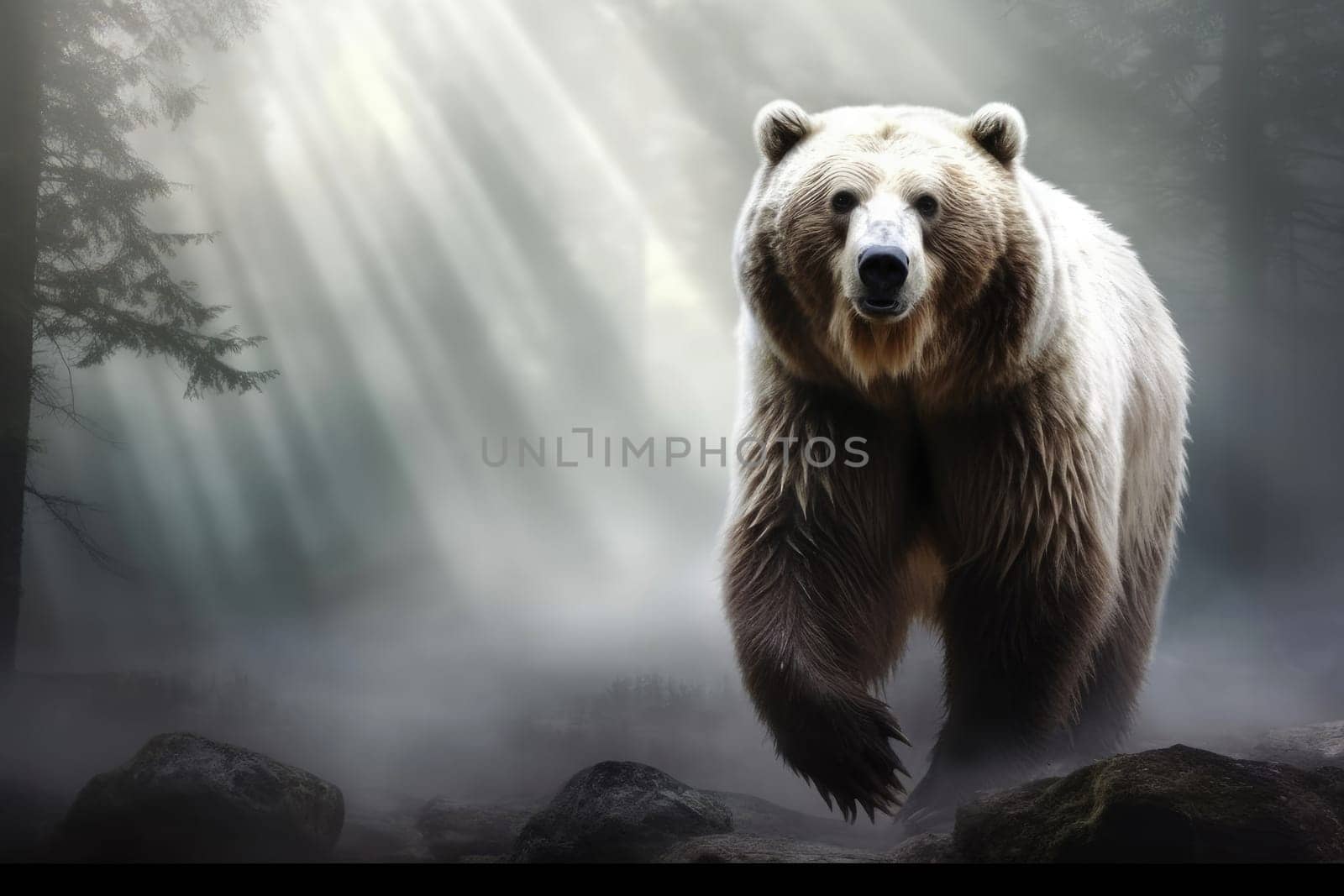 Close up of a bear isolated of natural background. generative ai.