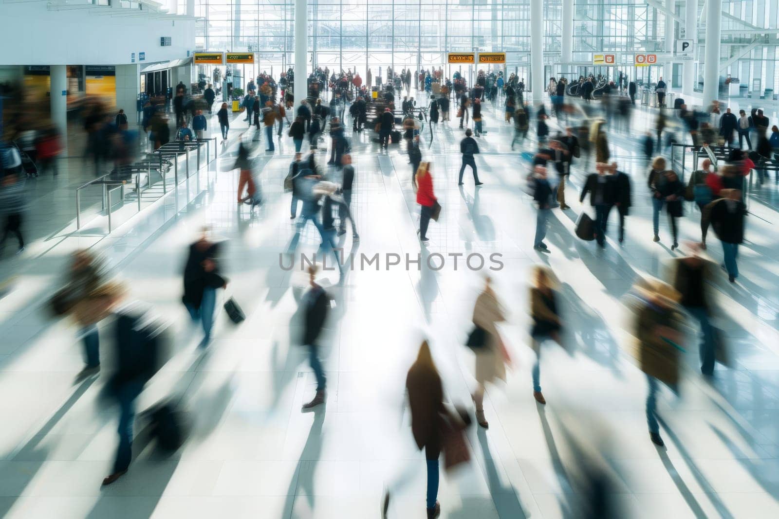 Airport Rush , photo of the crowd inside a very busy airport, Motion Blurred.