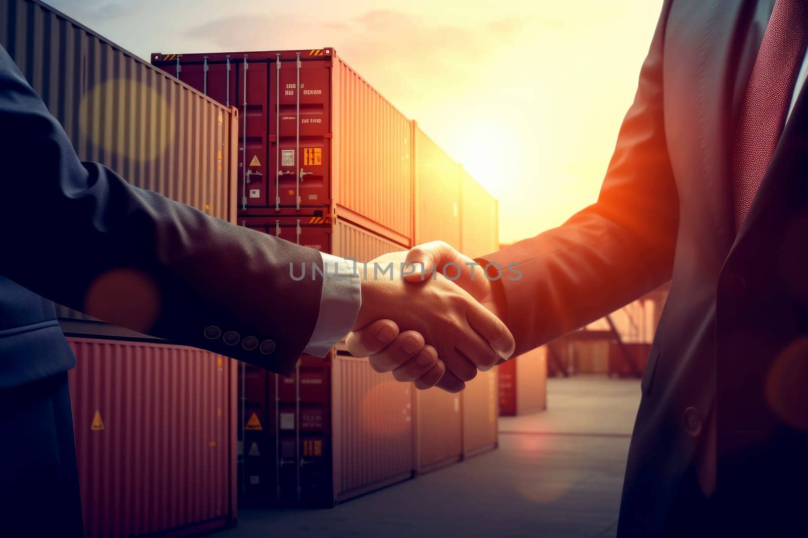 businessman handshake of business deal with logistic. Generative AI..