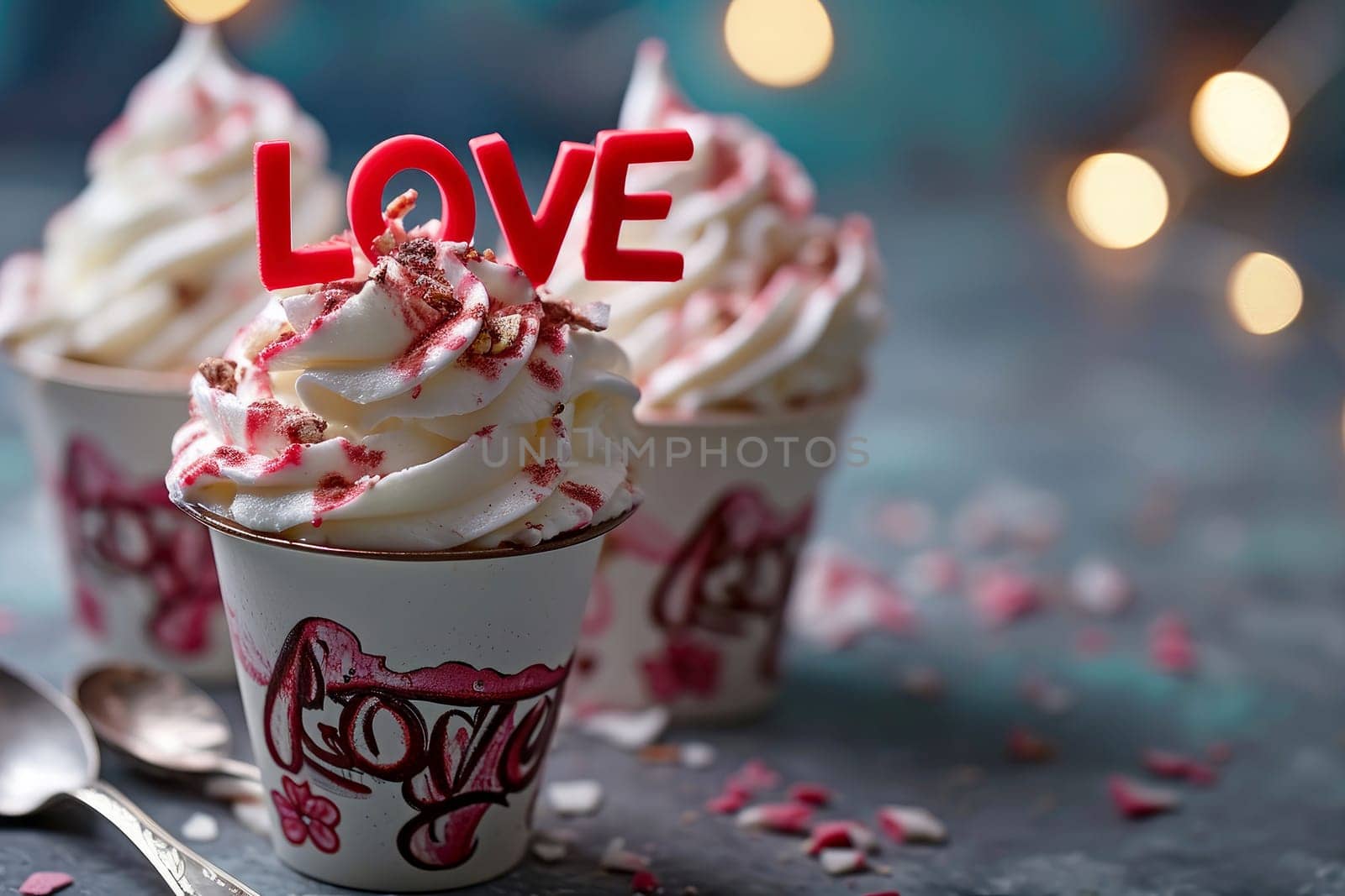 a ice cream cup with LOVE word for valentine concept . generative ai.