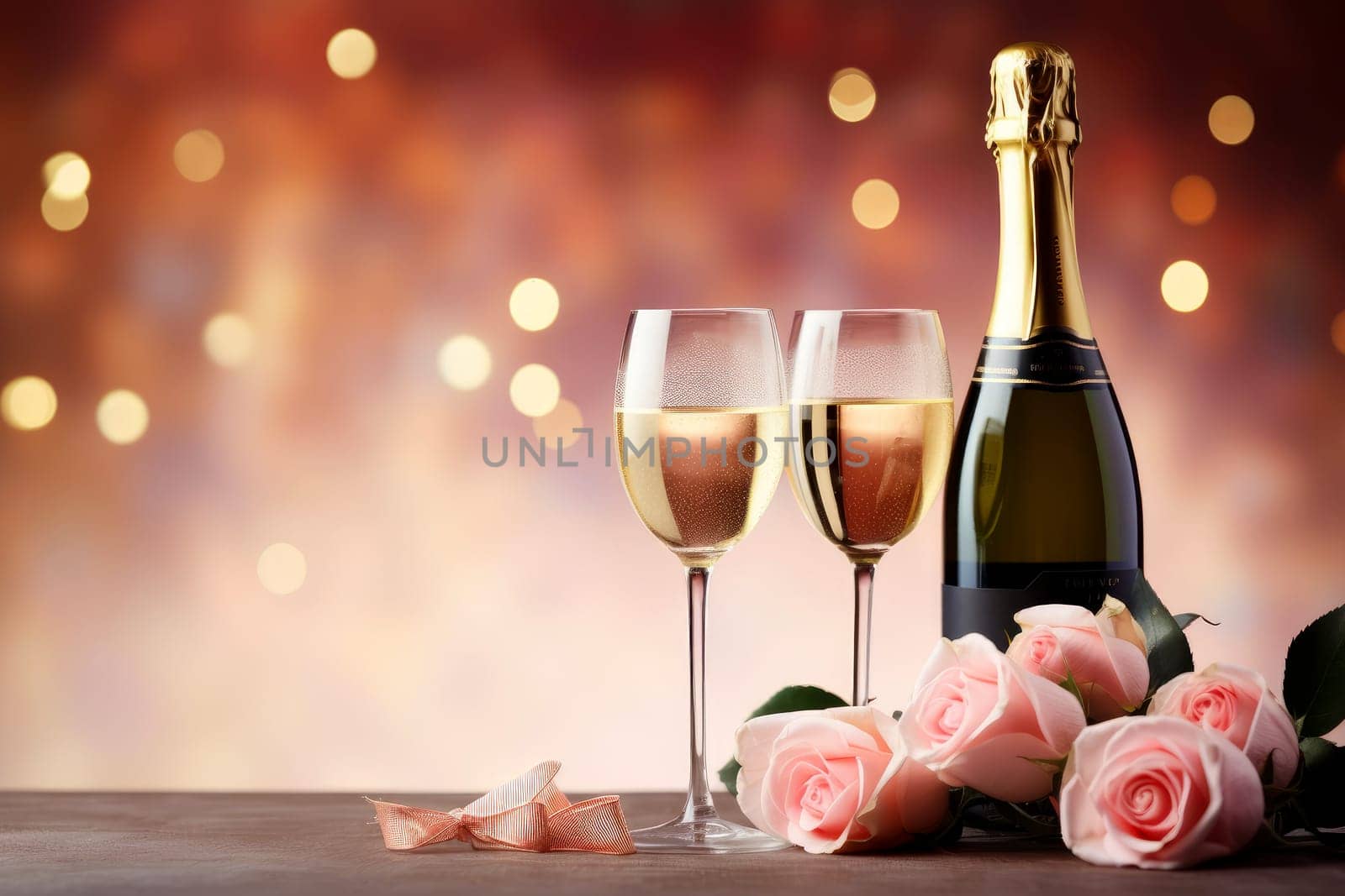 valentine day celebration with champagne, bokeh background. Generative AI by matamnad