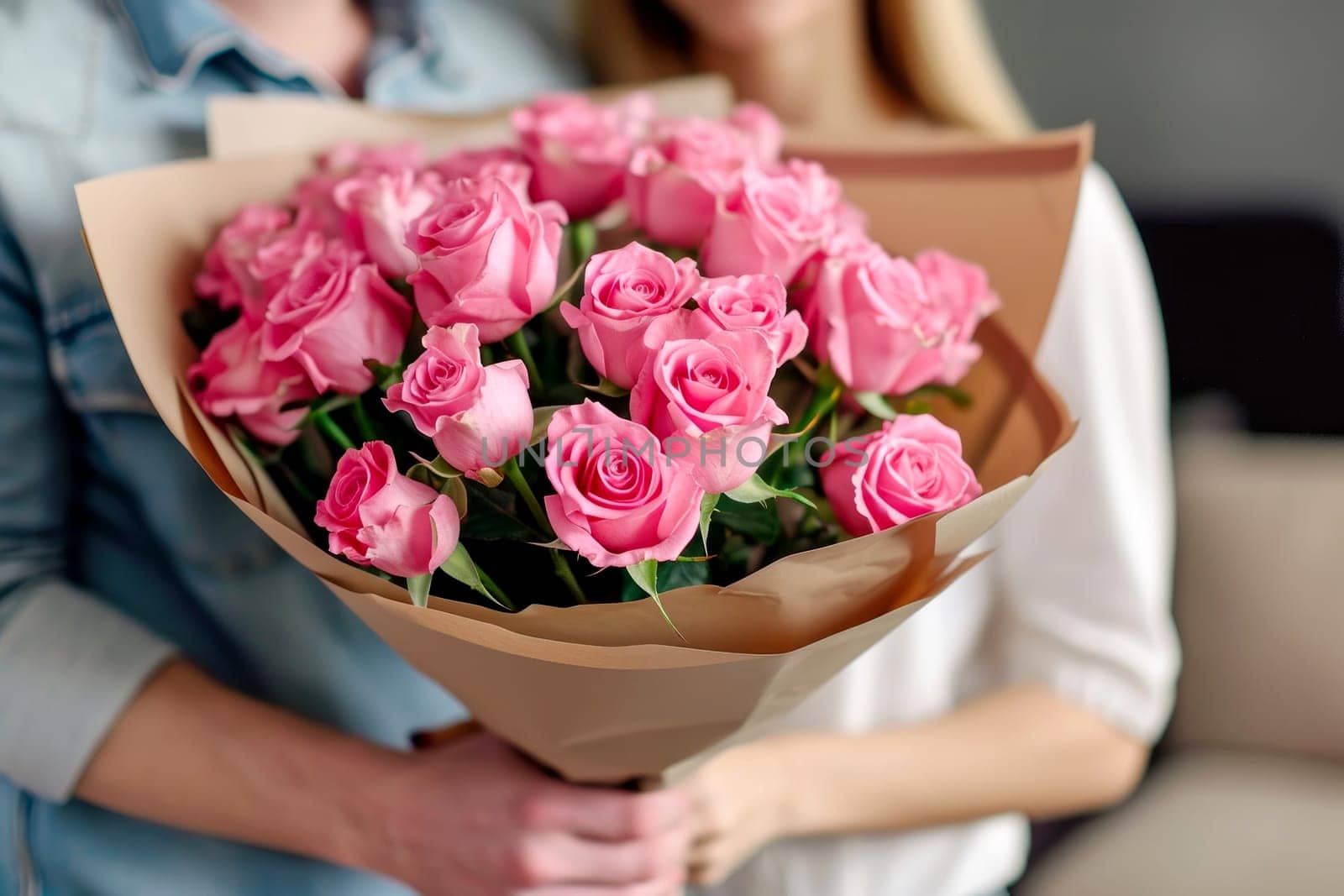 a woman holding a bouquet of roses.ai generative.