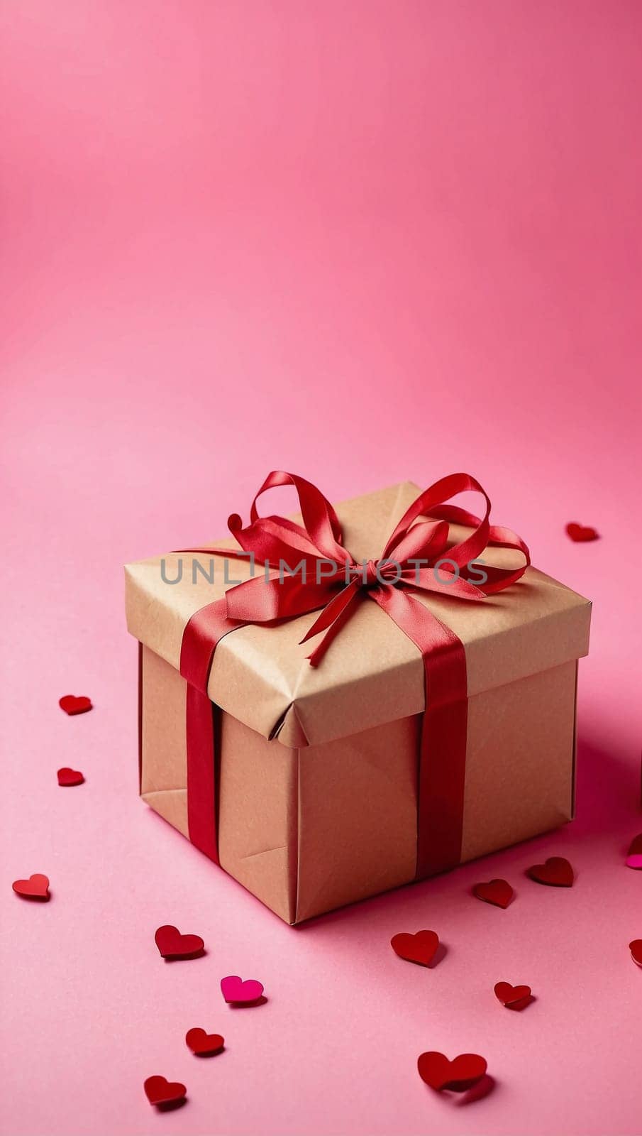 Valentine's day gift. Banner design with present box and hearts on red background. by stan111