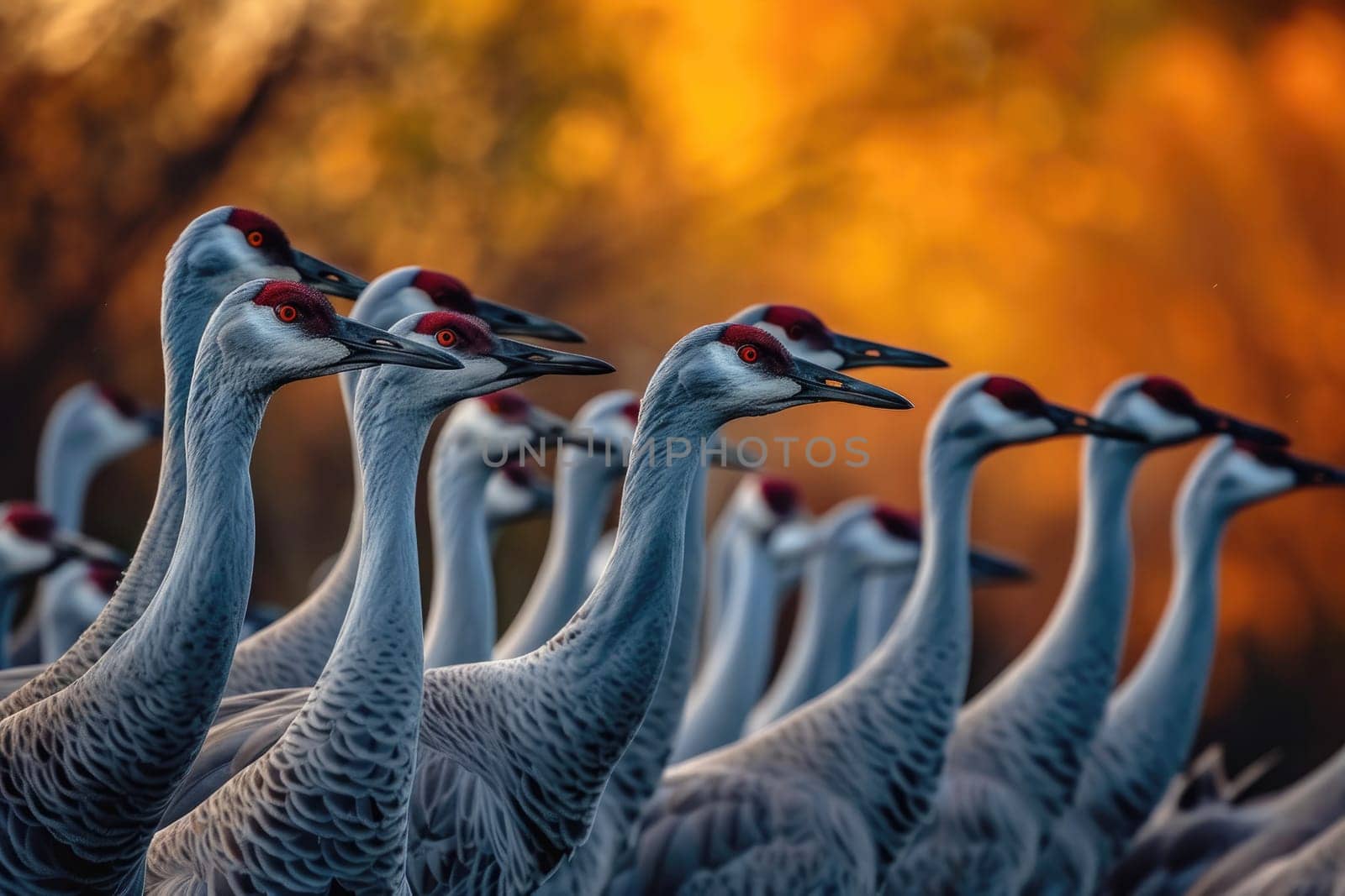 A flock of Sandhill Cranes during their fall migration. AI generative.