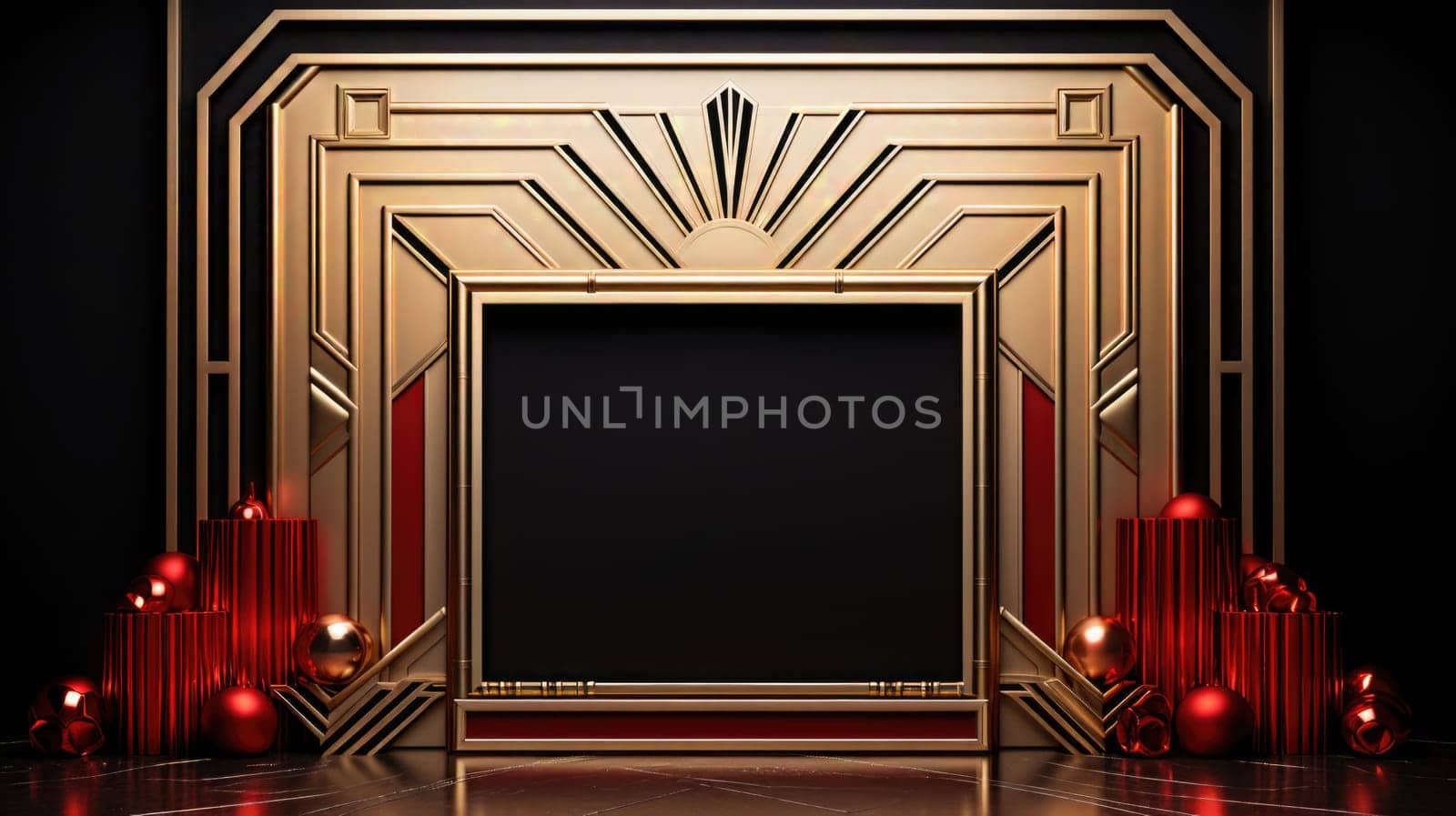 red art deco style blank space frame for sale or promotion, ai
