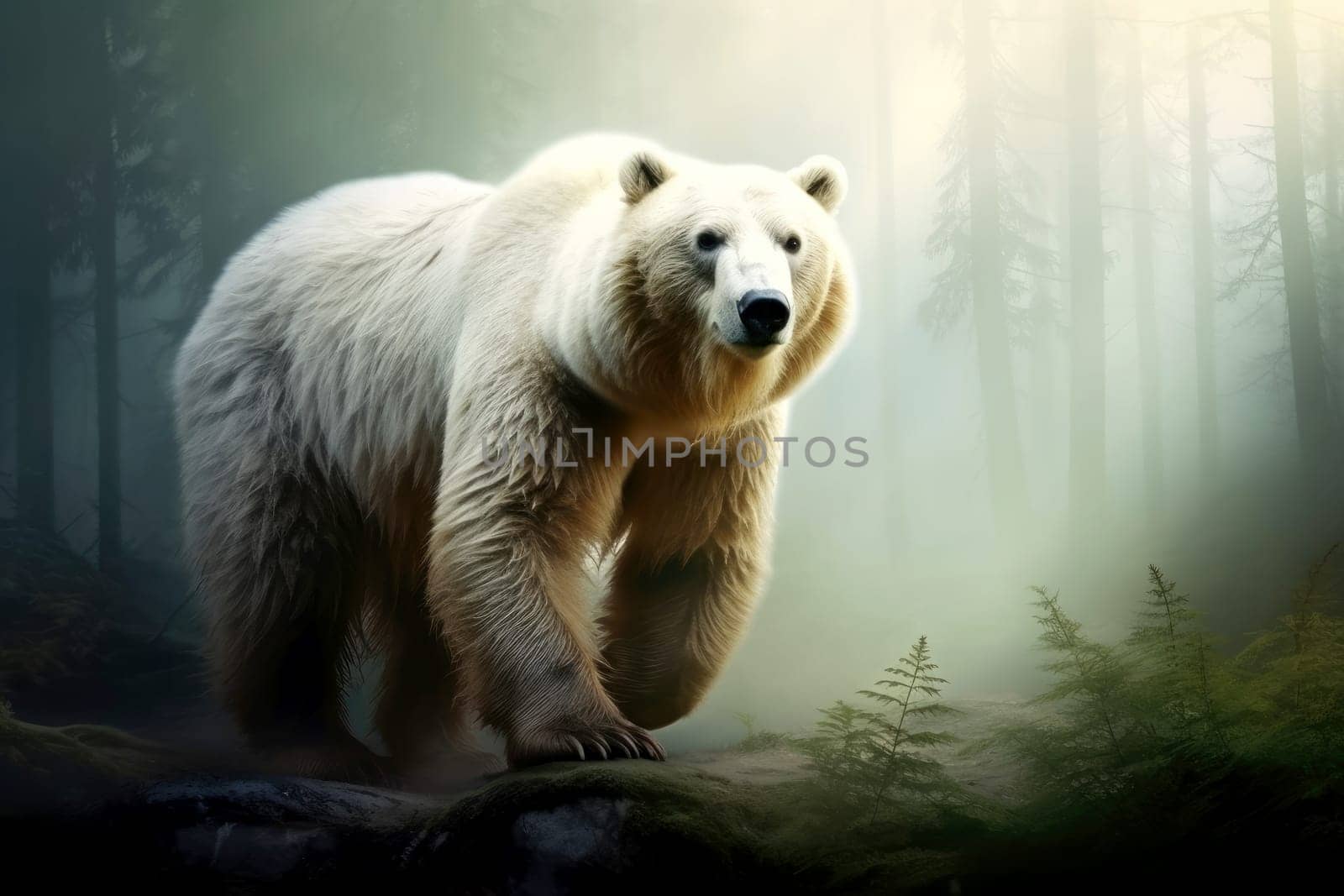 Close up of a bear isolated of natural background. generative ai.