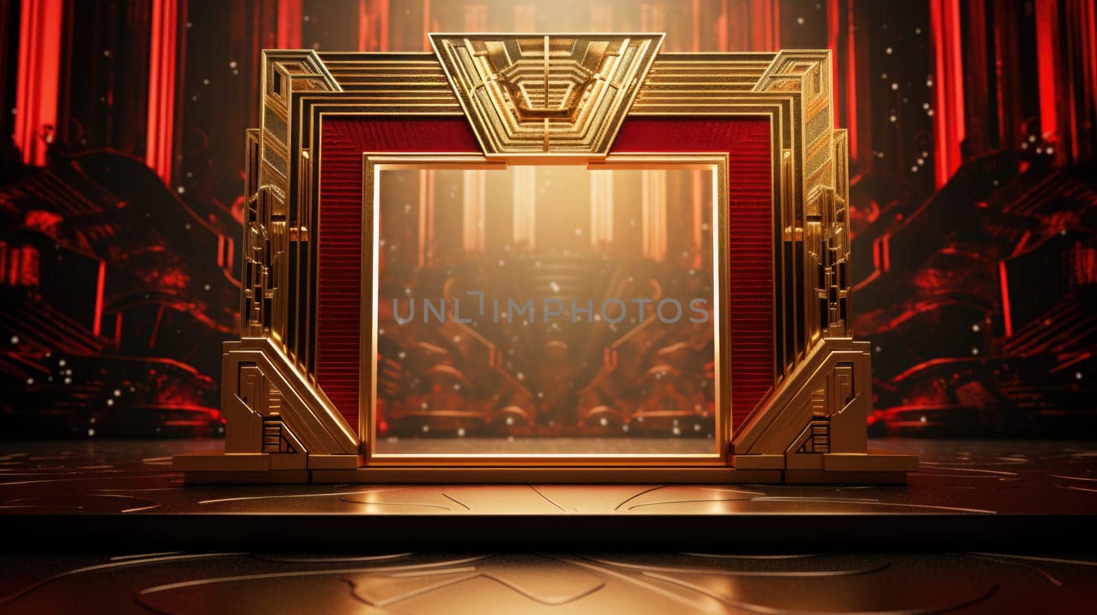 red art deco style blank space frame for sale or promotion, ai