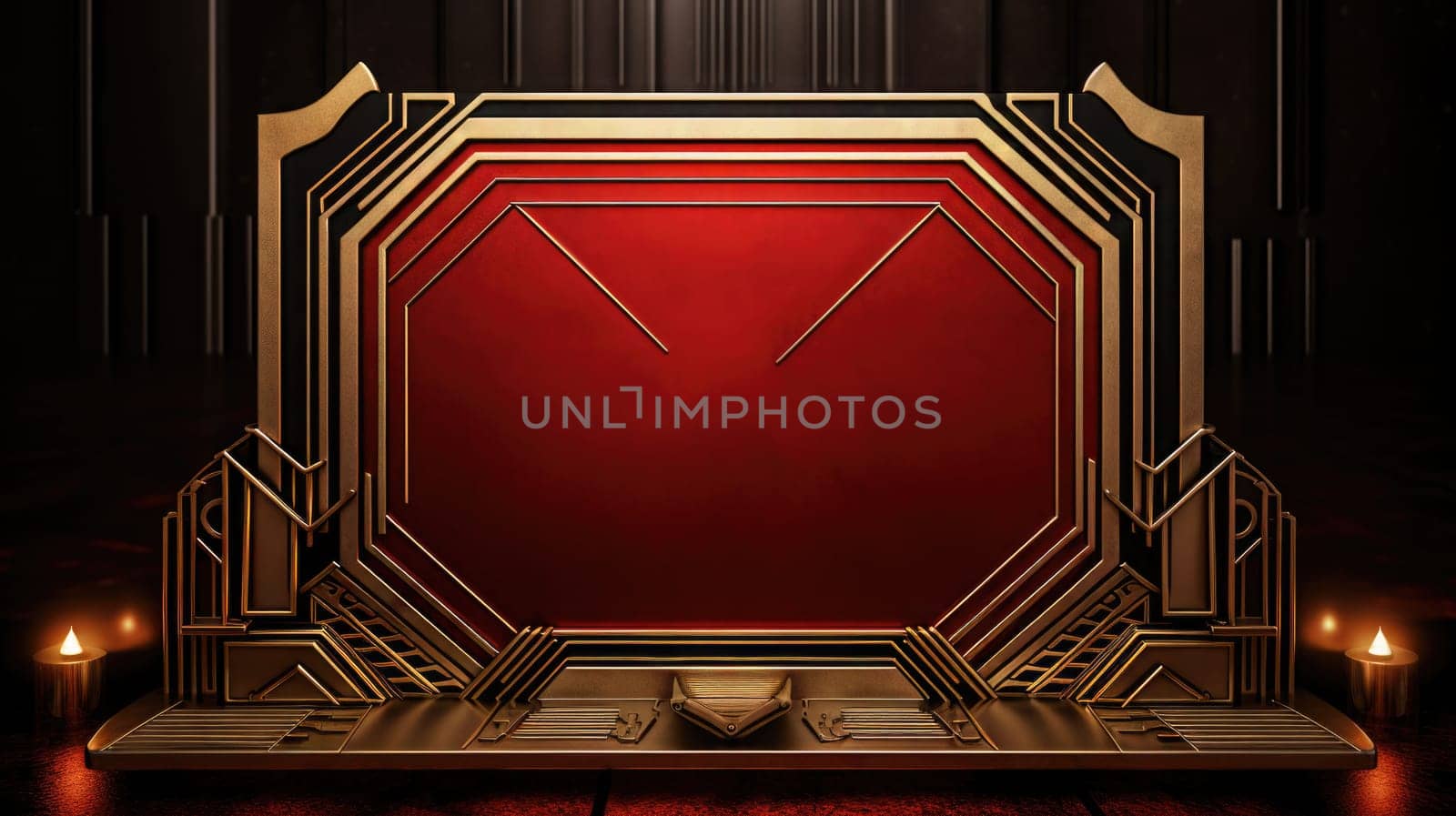 red art deco style blank space frame for sale or promotion, ai