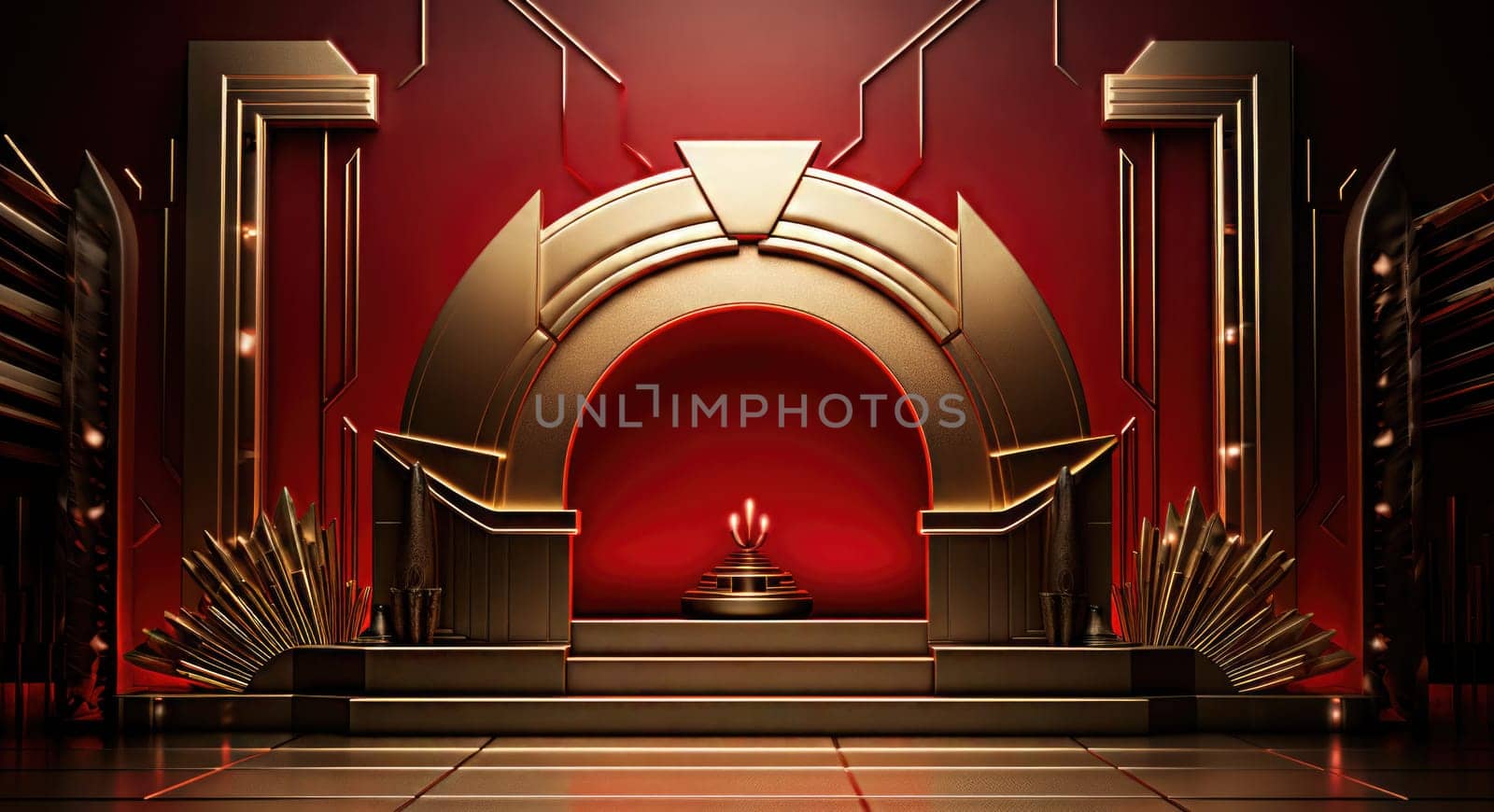 red art deco style blank space frame for sale or promotion, ai