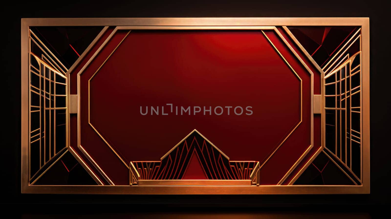 red art deco style blank space frame for sale or promotion, ai