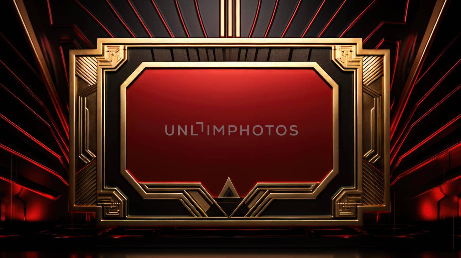 red art deco style blank space frame for sale or promotion, ai