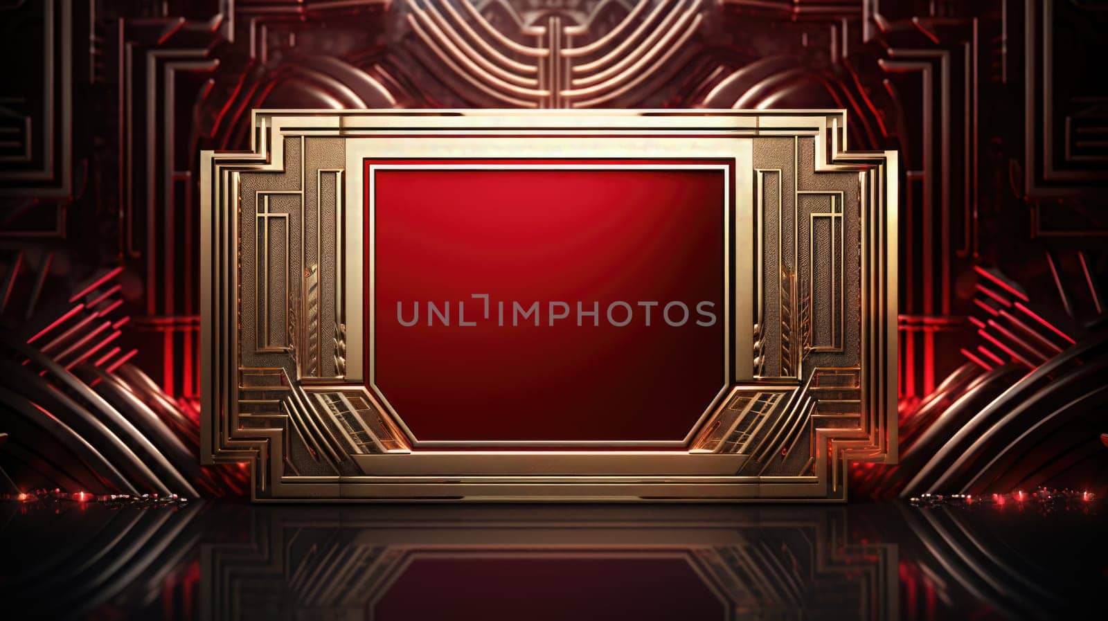 red art deco style blank space frame for sale or promotion, ai