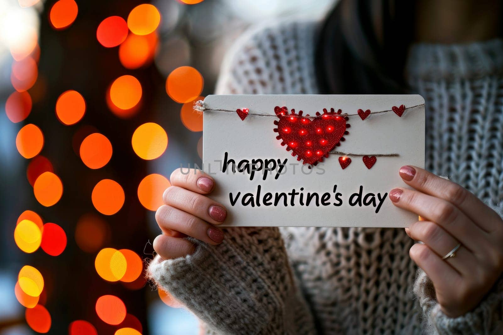 woman hold Happy valentines day greeting card. valentine day concept .generative ai.