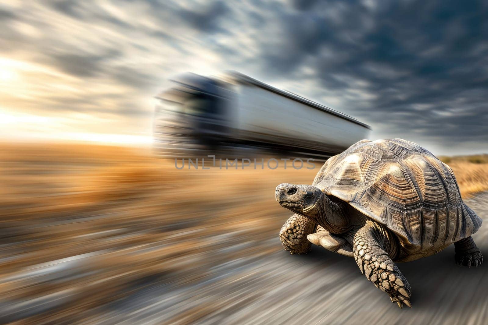 A turtle that fast runs in blur background .generative AI.