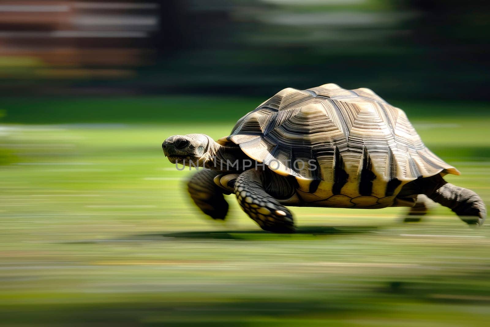 A turtle that fast runs in blur background .generative AI.
