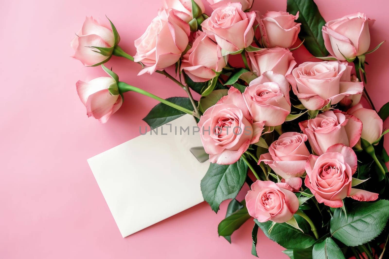 empty greeting card with roses good for valentines day, women day, mothers day.ai generative.