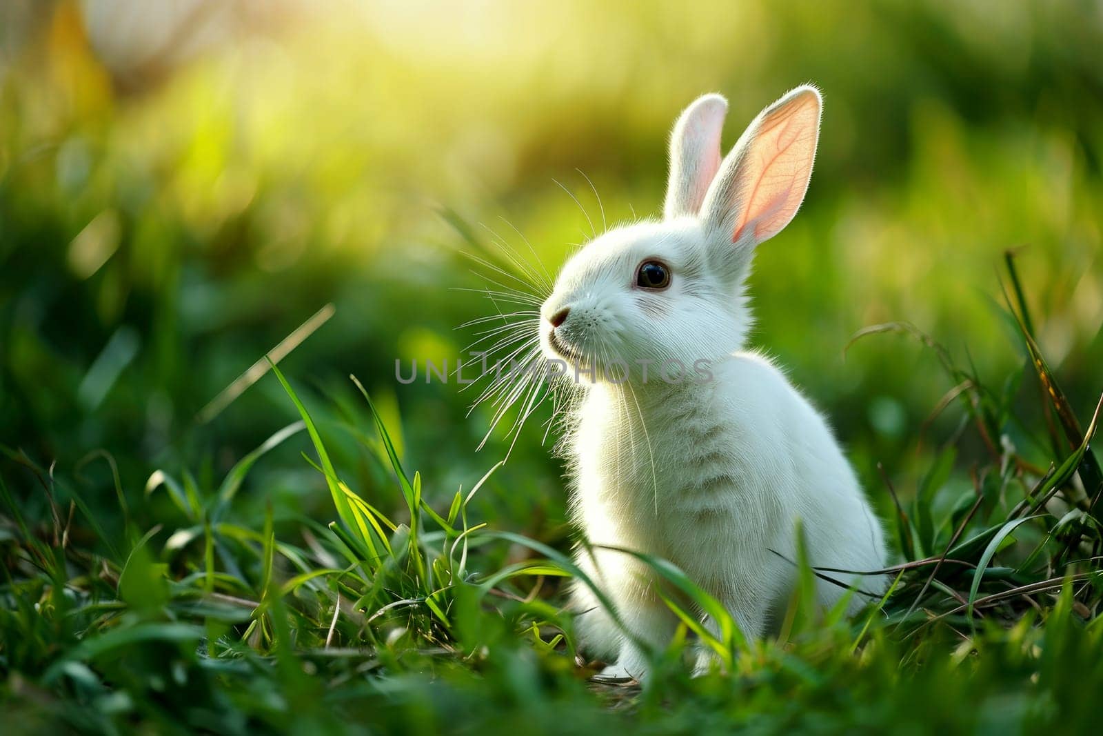a rabbit running in a field of green grass. generative ai.