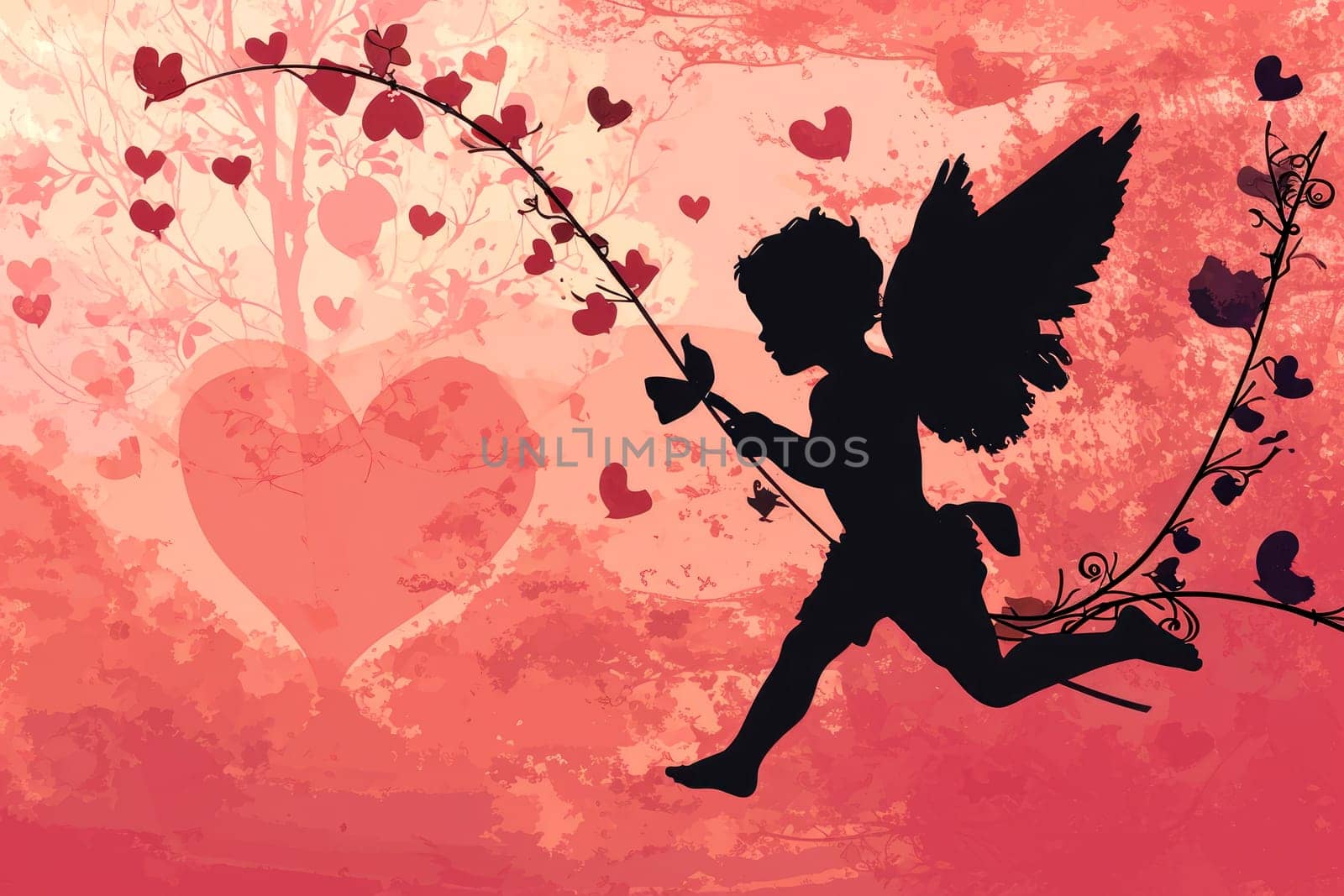 A cupid holding bow and arrow. web desgin background.AI generative.