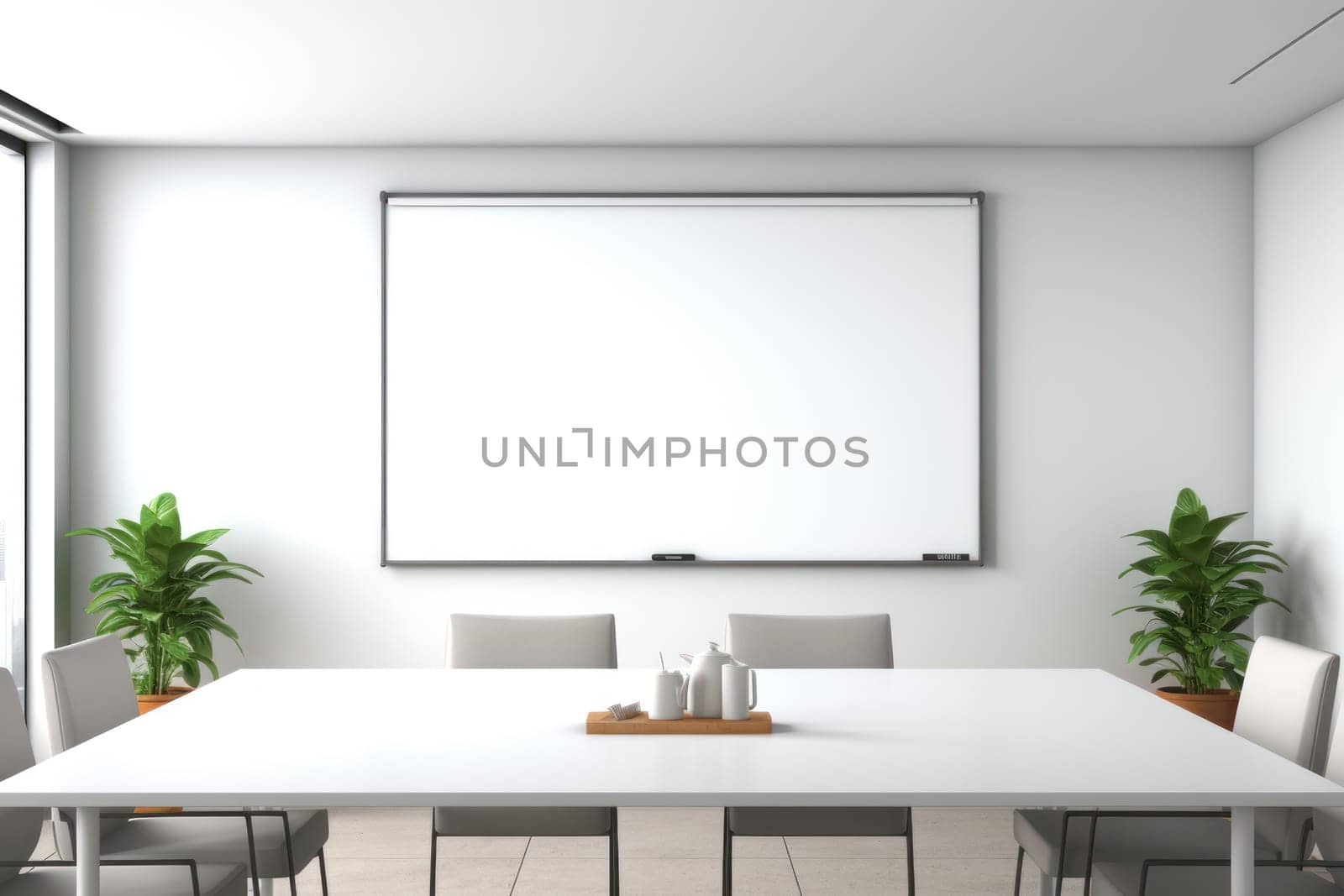 Empty meeting room Conference with chair table and white board Generative AI.