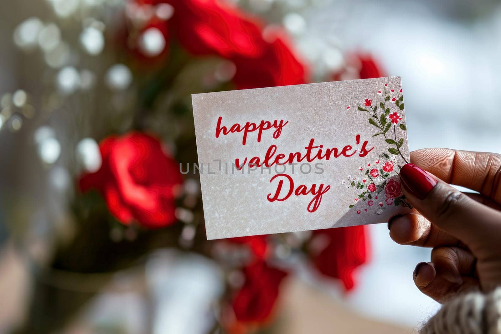 woman hold Happy valentines day greeting card. valentine day concept .generative ai.