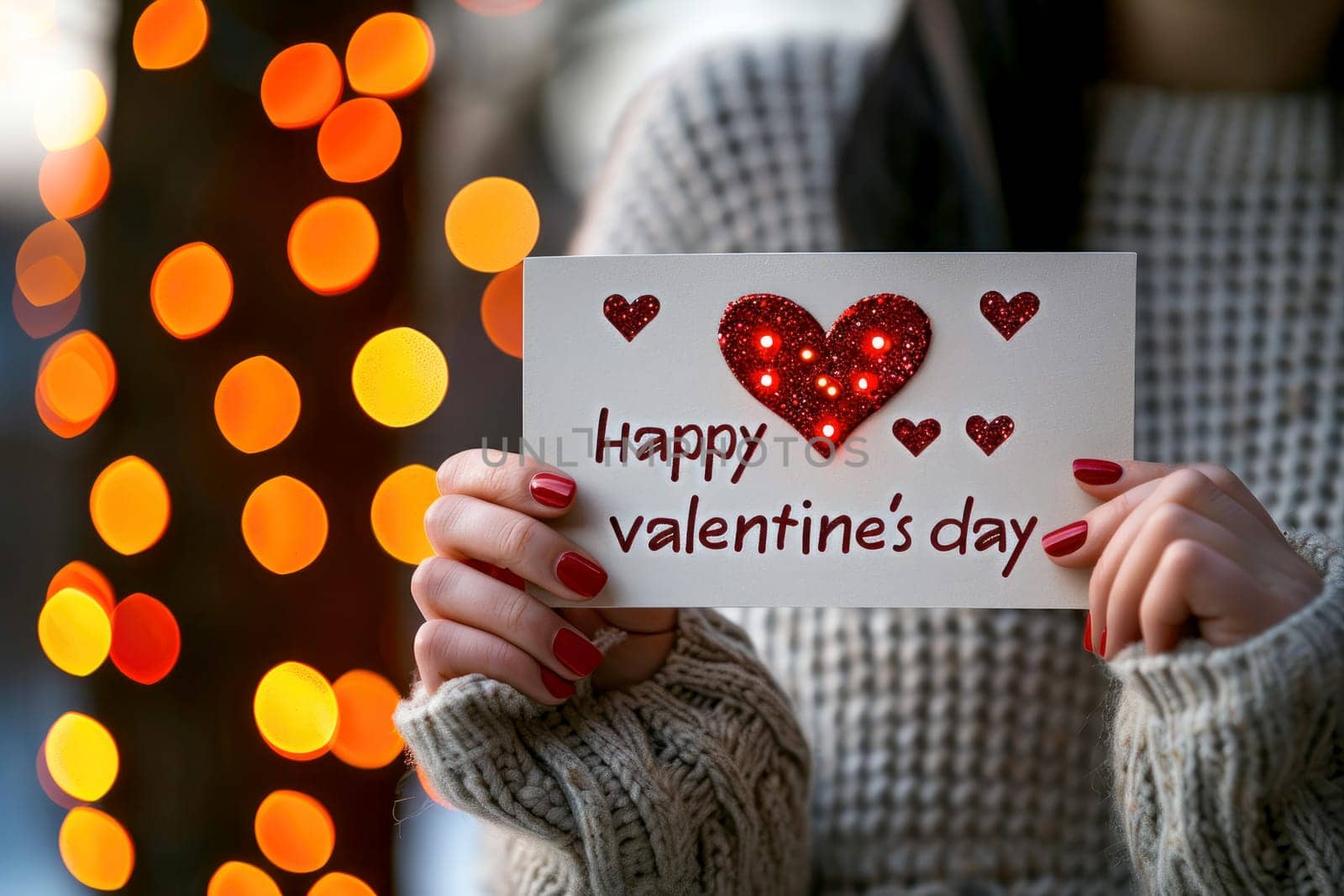 woman hold Happy valentines day greeting card. valentine day concept .generative ai.